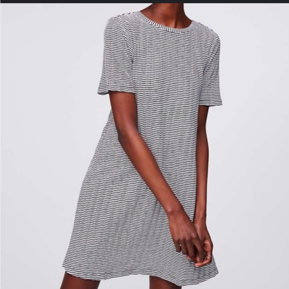 LOFT Black & White Striped Bow Back Swing Dress – Size S